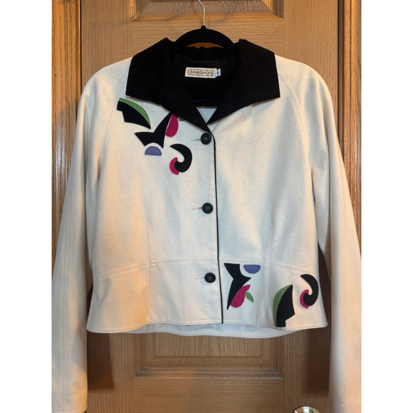 Women's Canvasbacks Jacket Size 8 Ivory with Black Collar - Picture 1 of 9
